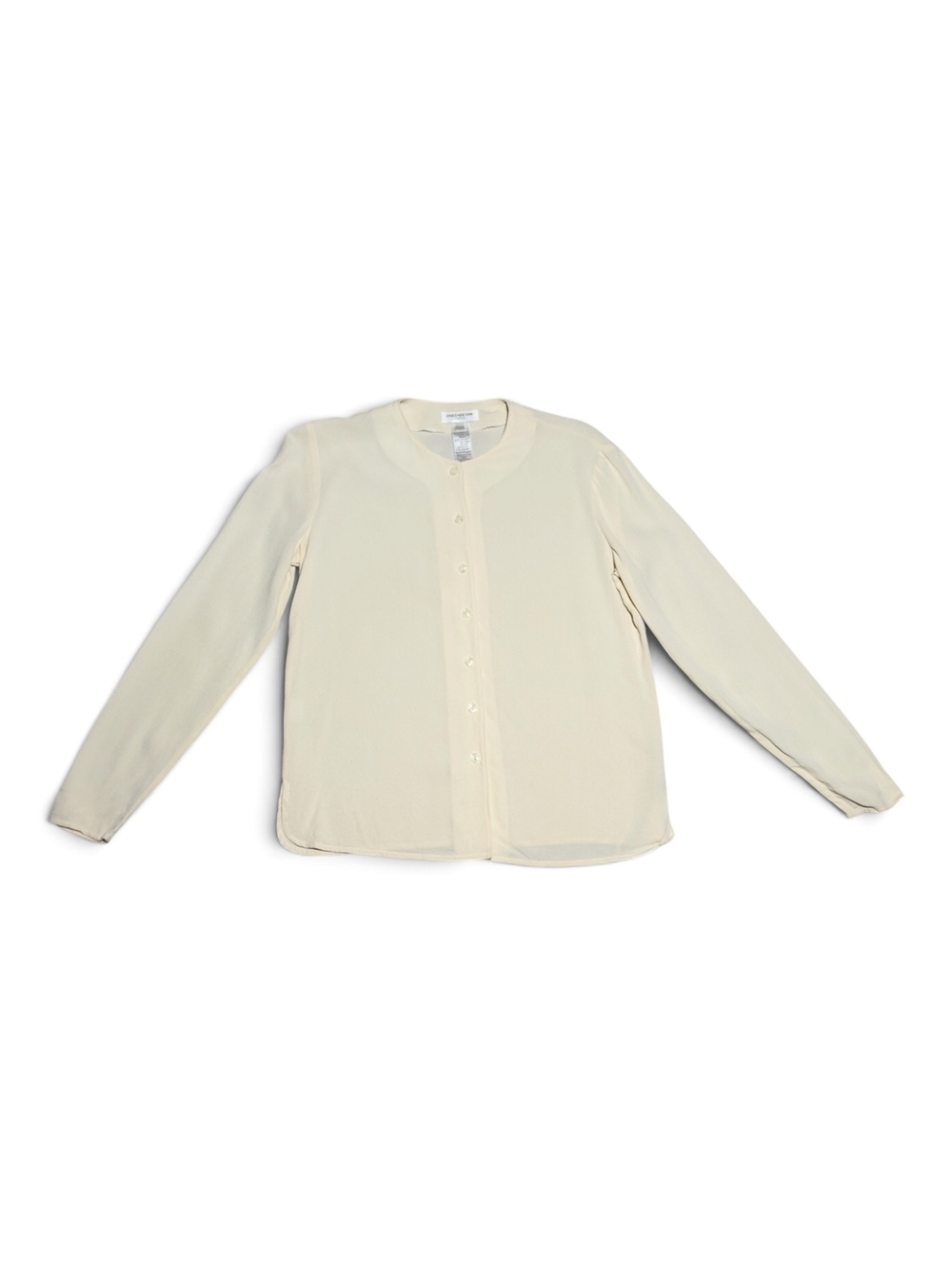Vintage Jones New York Petite Cream Button-Up Blouse Size 2P Silk Rayon Blend